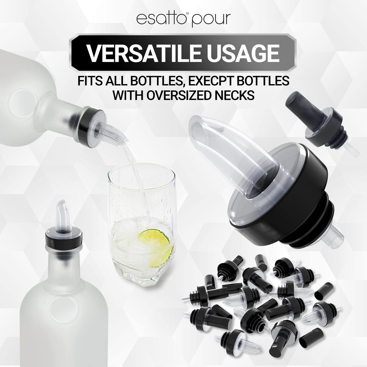 Esatto 12 pourers set ensures precise, spill-free pours every time.