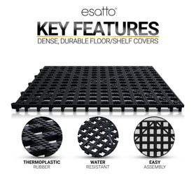 Esatto interlocking shelf mats 12in anti-slip scene emphasizes secure dishes on busy countertops.