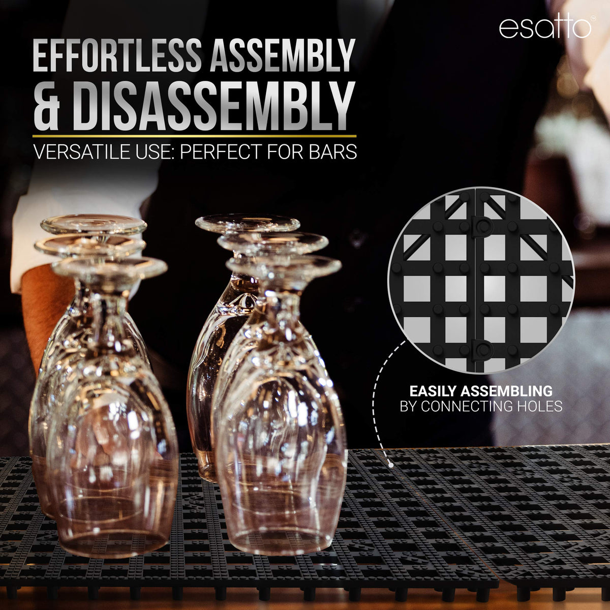 Esatto interlocking shelf mats 12in in-use on shelves show compact, space-saving organization.