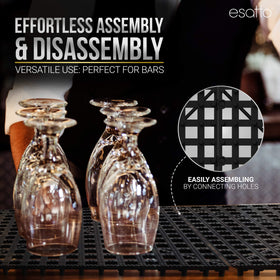 Esatto interlocking shelf mats 12in in-use on shelves show compact, space-saving organization.