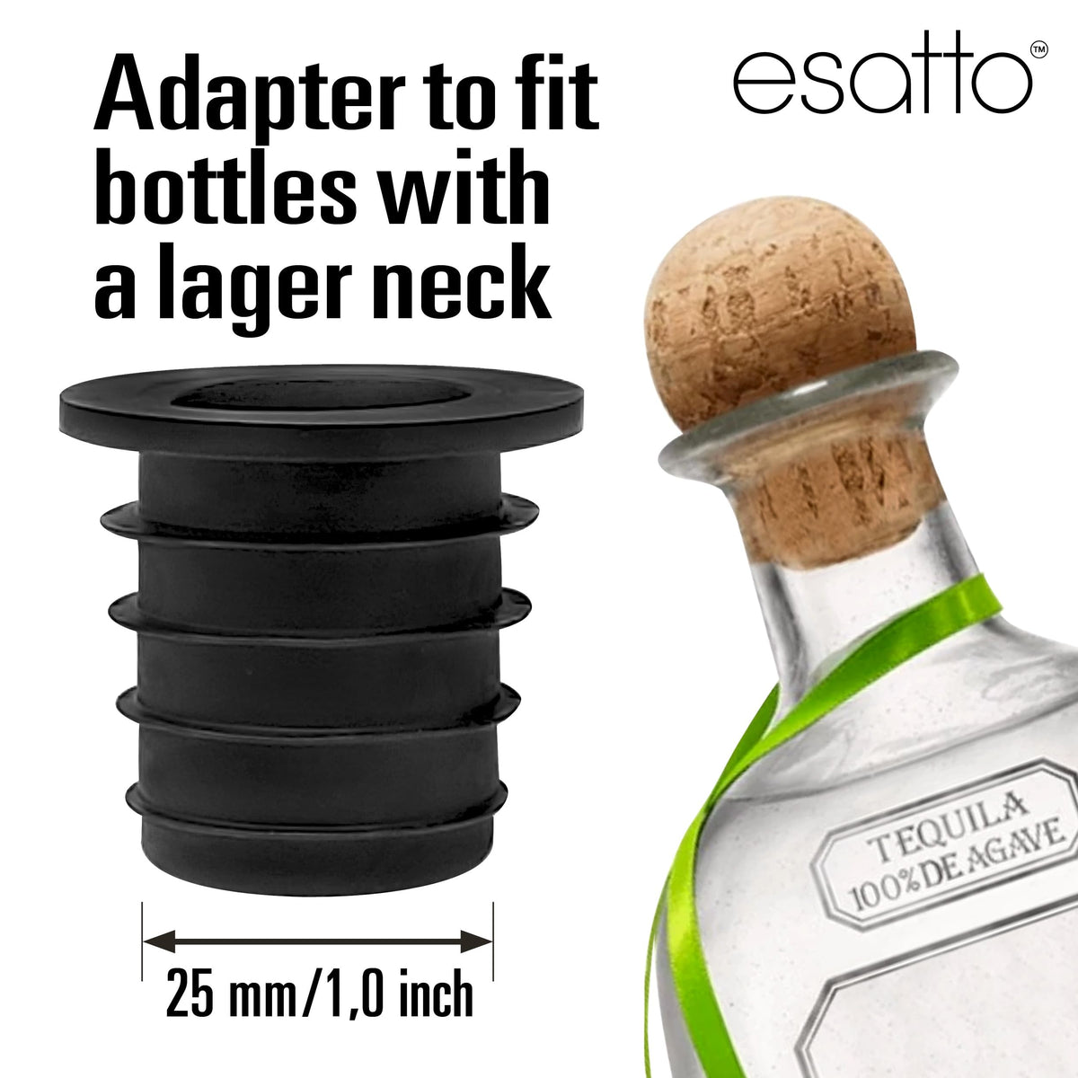 Esatto large-bottle pourer attachment delivers precise, controlled pours
