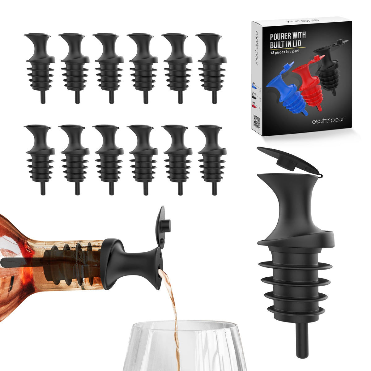 Esatto pour and seal bottle pourer with built-in lid for tidy service.