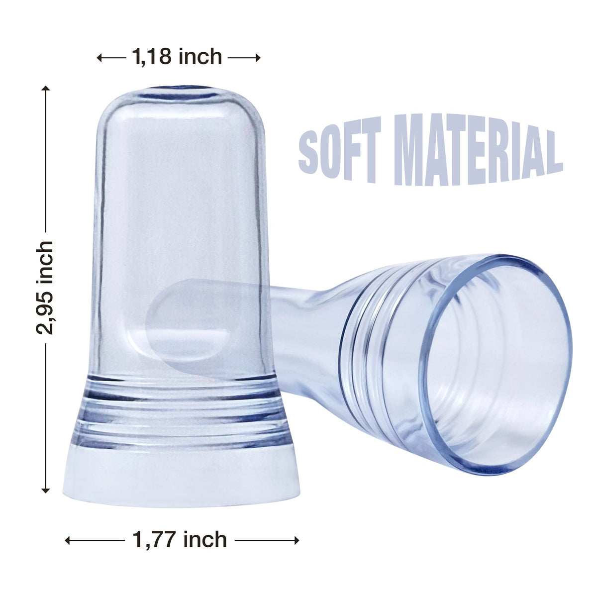 Esatto translucent pour spout cover fitted on a bottle for quick secure fit.