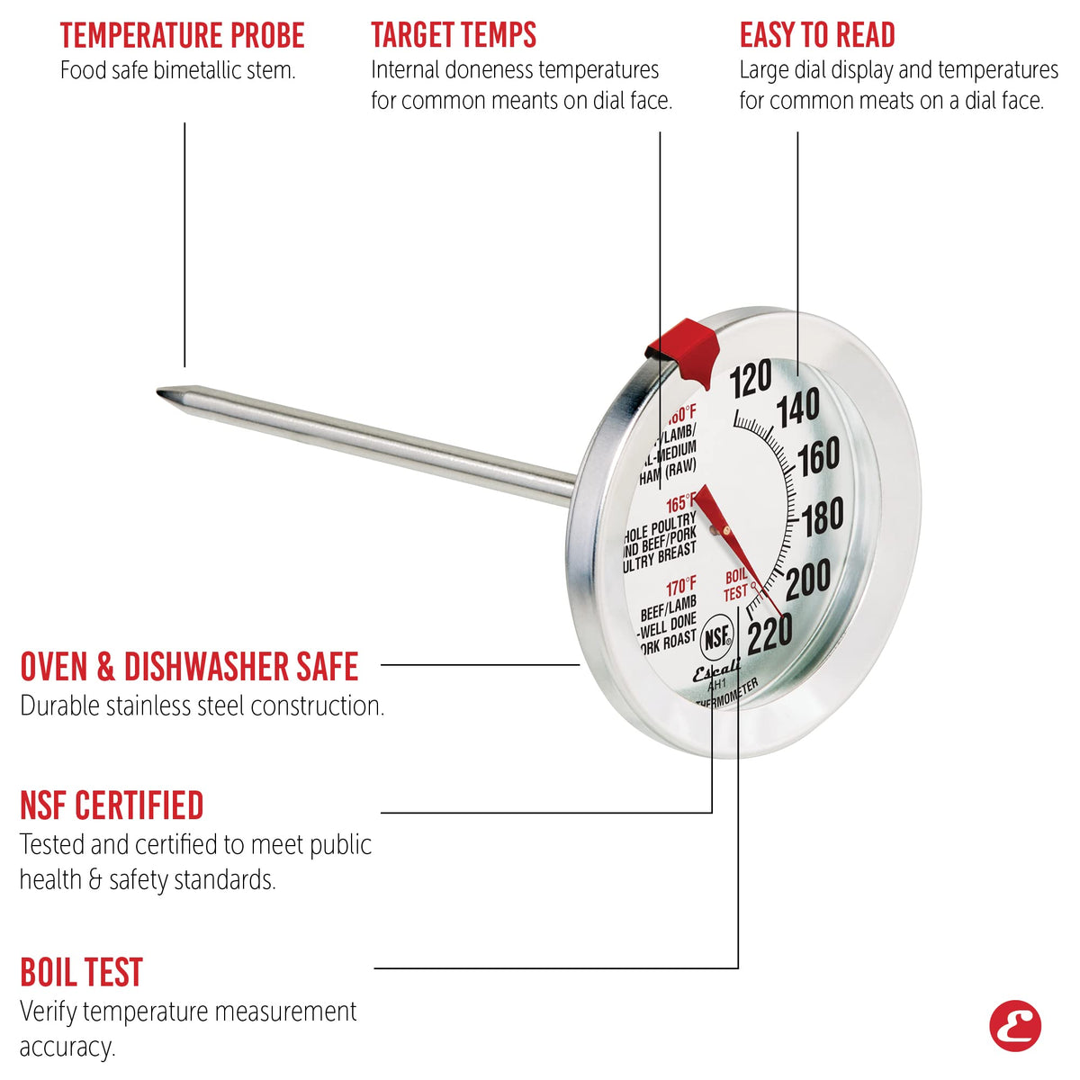Escali AH1 large dial readout helps quick temperature checks in kitchen settings.