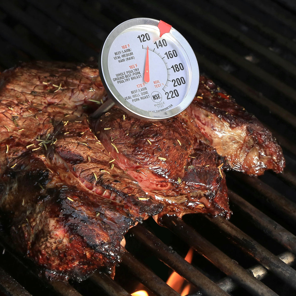 Escali AH1 thermometer stainless steel body detail highlighting durability under high heat