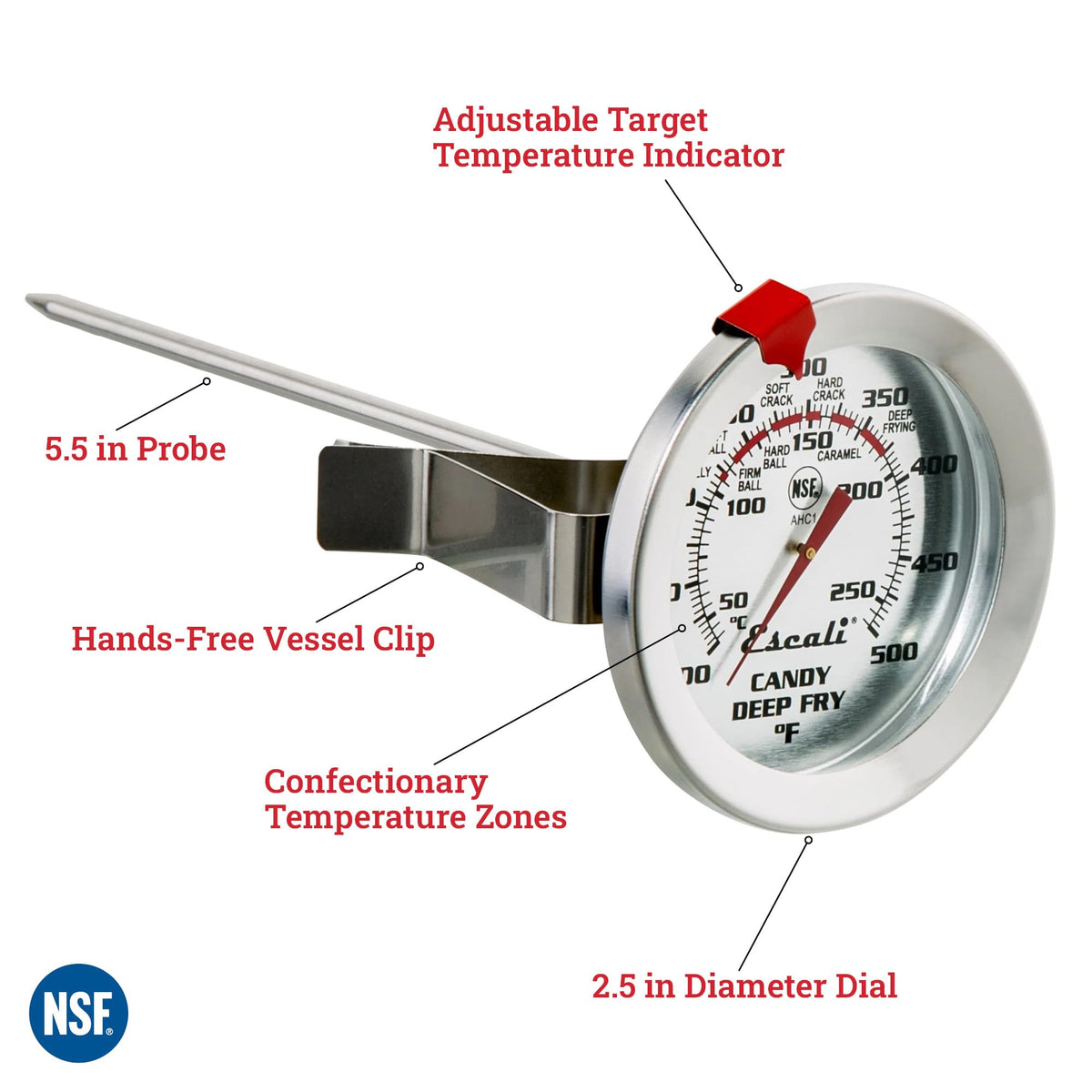 Escali AHC1 close up of 5-5 inch probe length for precise temps