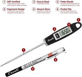 Protective sheath keeps the Escali thermometer safe and ready for use.