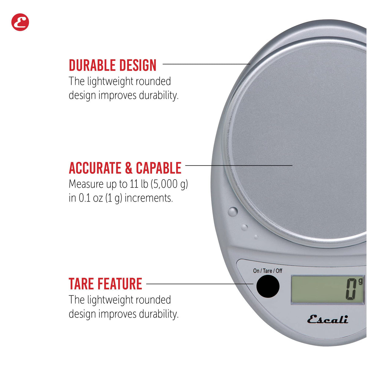 Escali Primo scale in use for baking and portion control with high accuracy