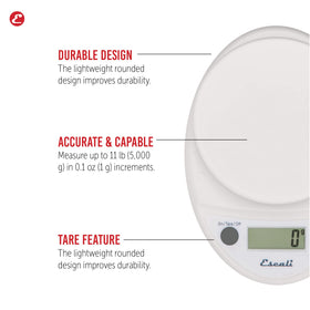 Escali Primo digital scale display readout showing clear measurements for accurate portions.