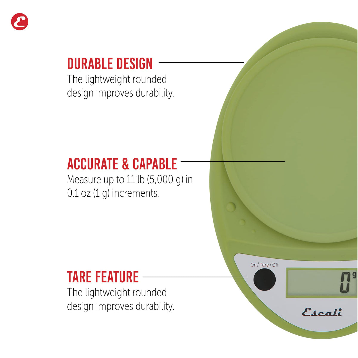Escali Primo display and sealed panel resist spills for easy cleaning.