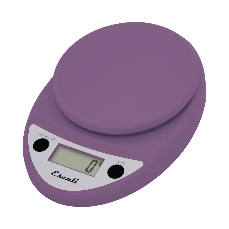 Escali Primo digital scale lavender front view for precise portion control and kitchen convenience.