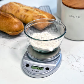 Escali Primo scale tare feature enables weighing multiple items without clutter