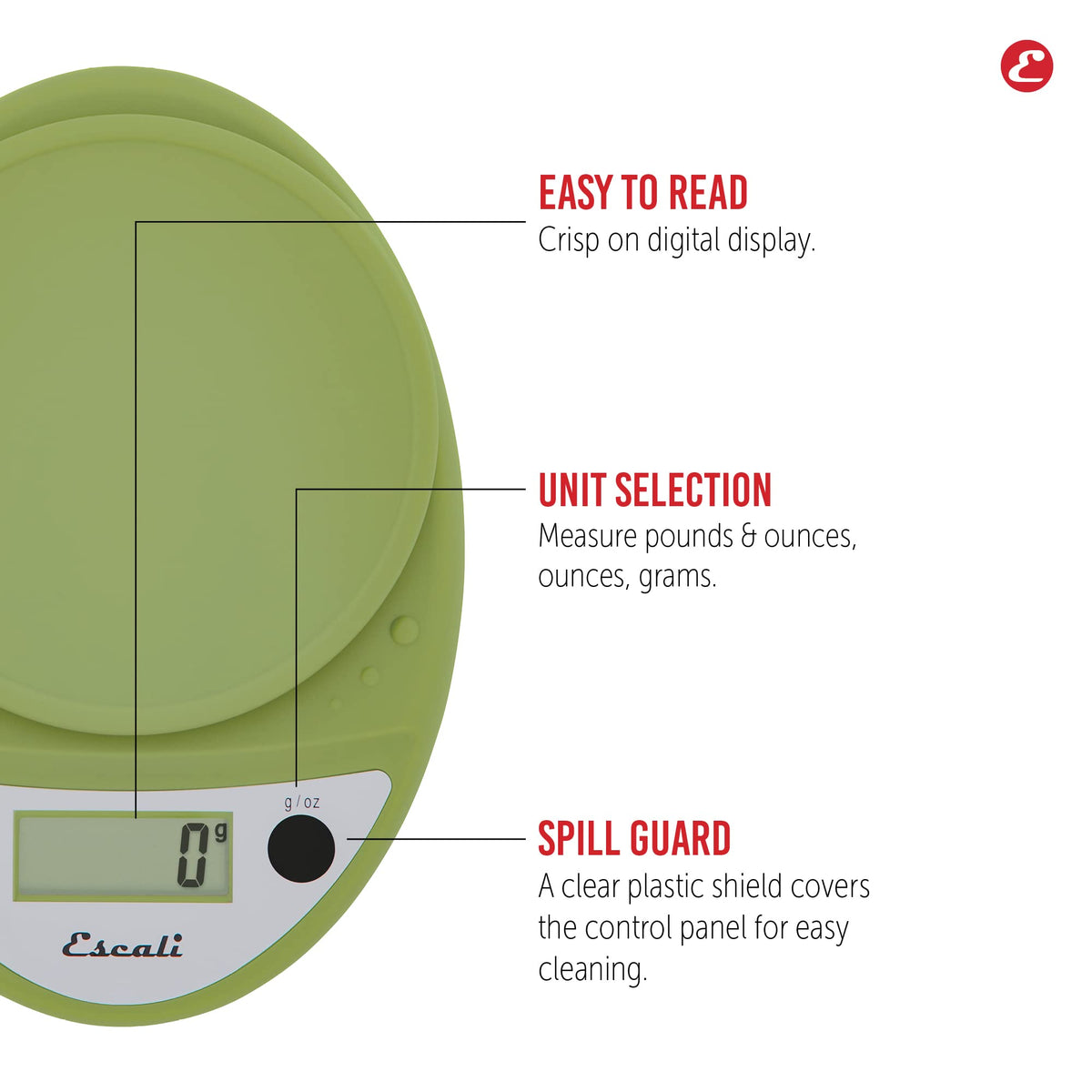 Escali Primo tare function lets you zero between ingredients for precise portions.