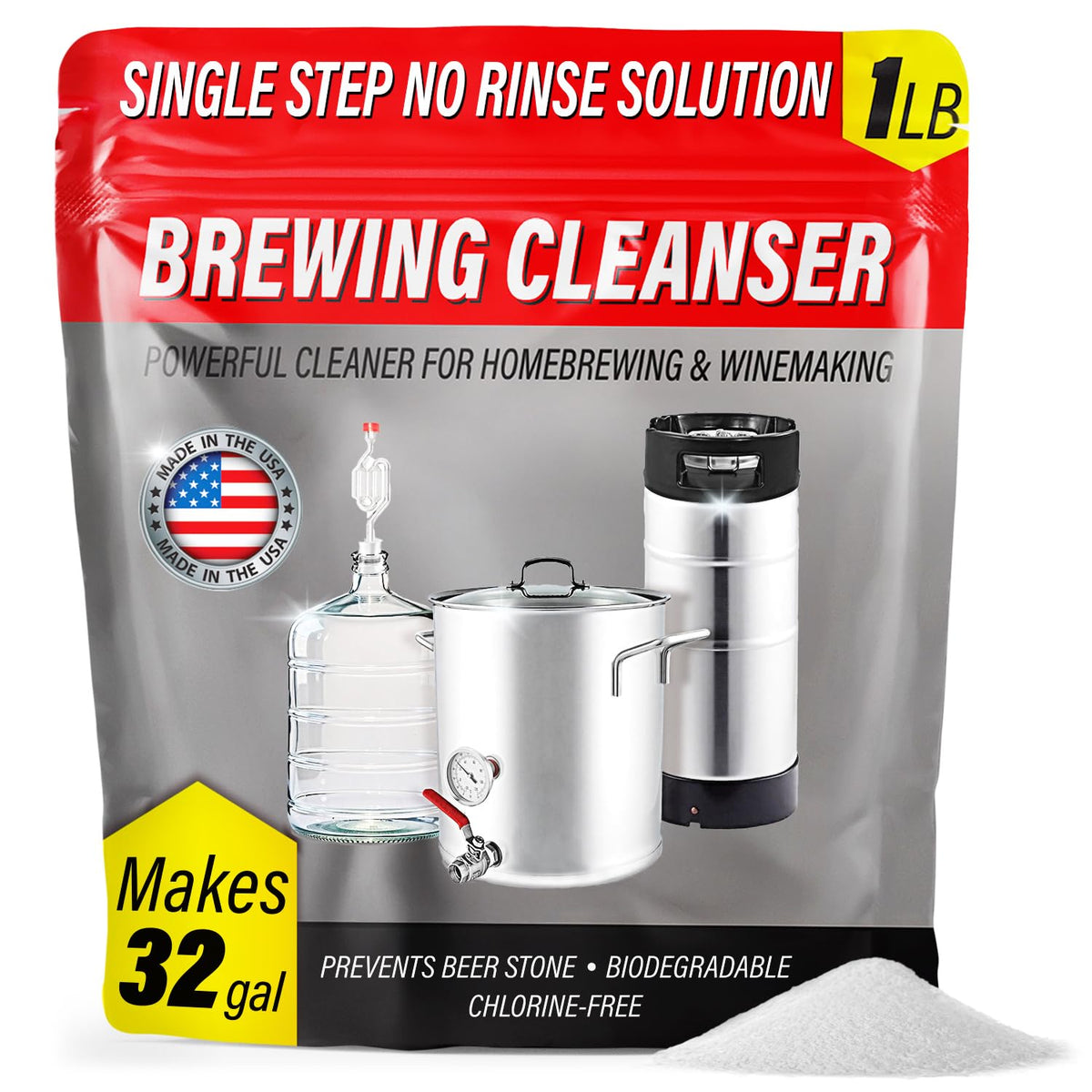 Escentile single-step cleanser powder being poured for quick prep.