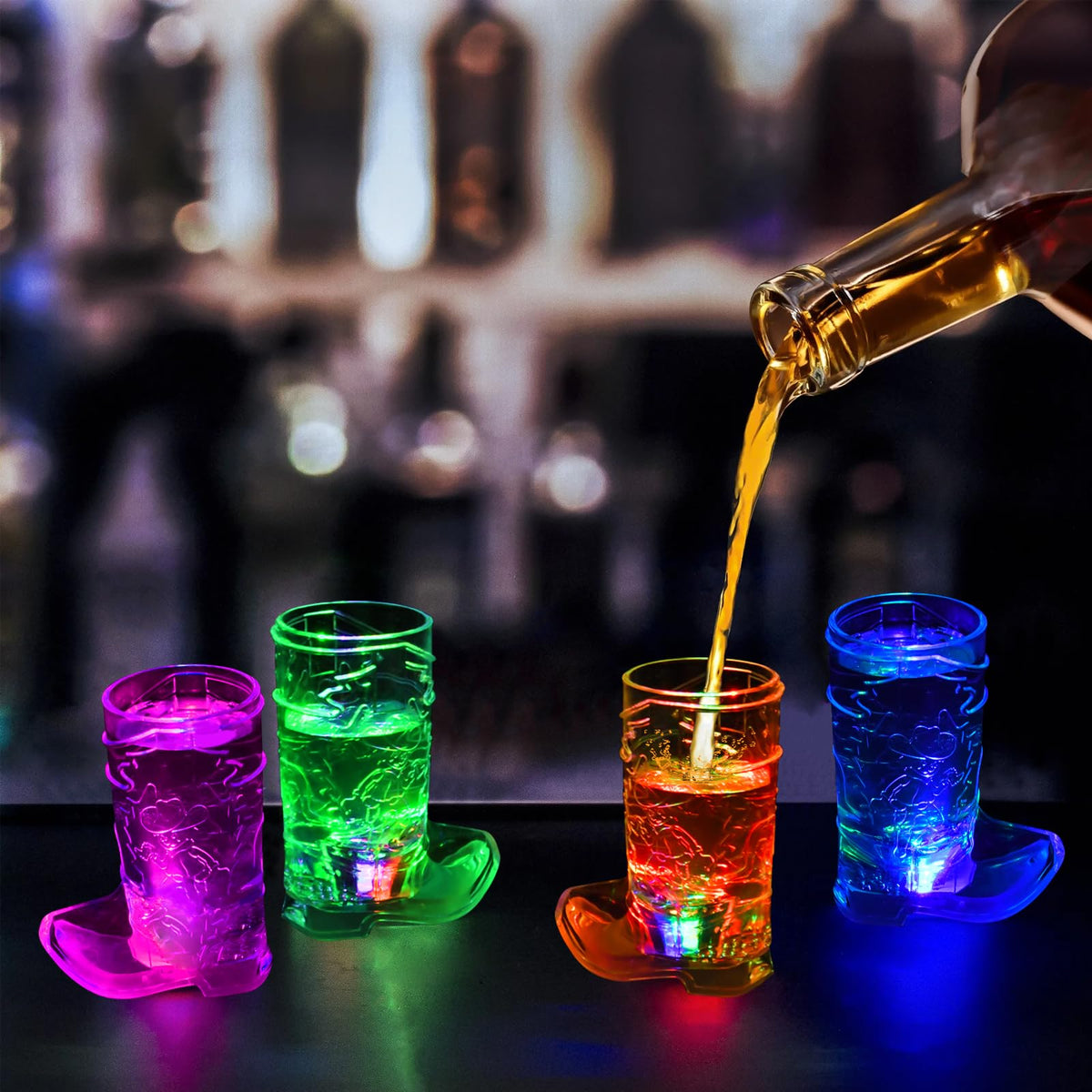 Esdabem flashing cowboy boot cups add dynamic flair for toasts.