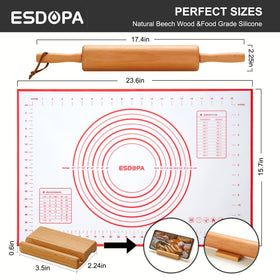 ESDOPA rolling pin set with pastry mat enables even dough rolling across large area.