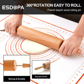 ESDOPA rolling pin on wooden base keeps workspace organized and accessible.