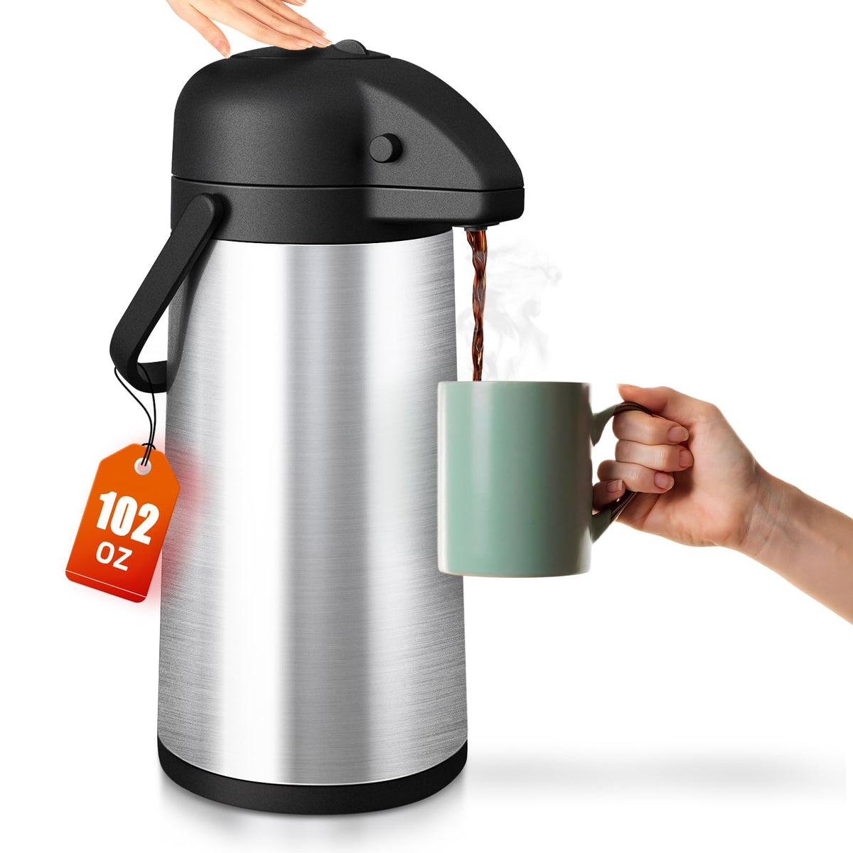 Esemoil coffee carafe pump top enables easy, mess-free dispensing.