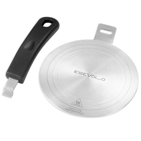 ESEVOLO induction adapter plate on stovetop heats moka pot evenly.