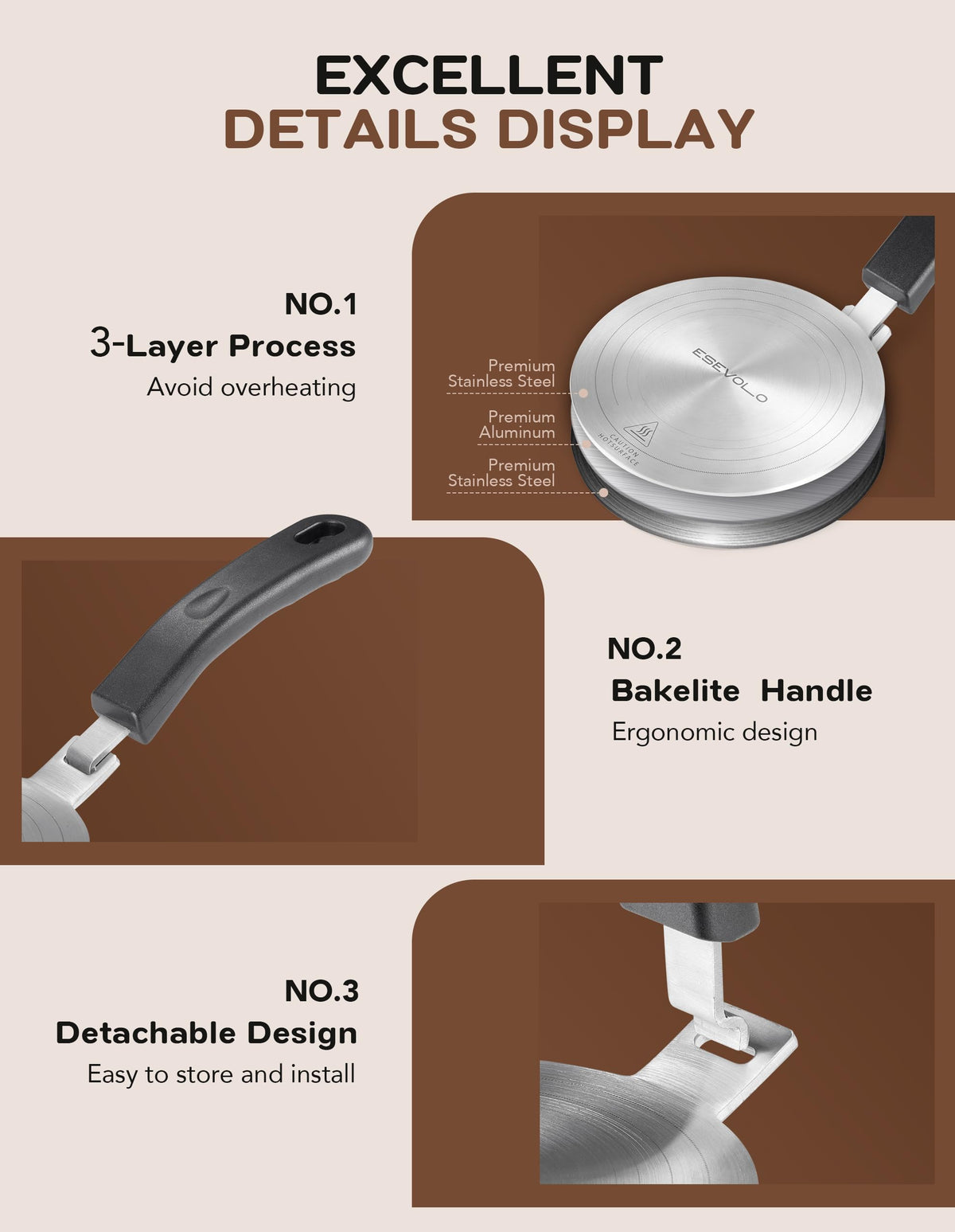 ESEVOLO three-layer construction distributes heat around the moka pot.