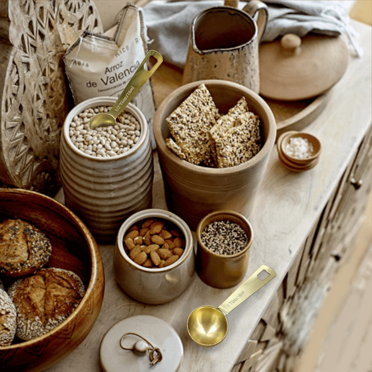 Esie Houzie gold measuring spoons 1/8 teaspoon highlighting compact size for small-batch flavors.
