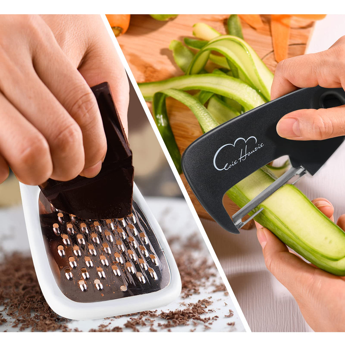 Esie Houzie swivel-peeler peeling fruit and vegetables with a light glide.