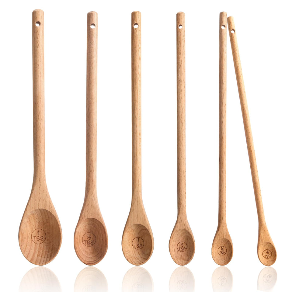 Esie Houzie wooden spoons with long handle for precise dry measurements.