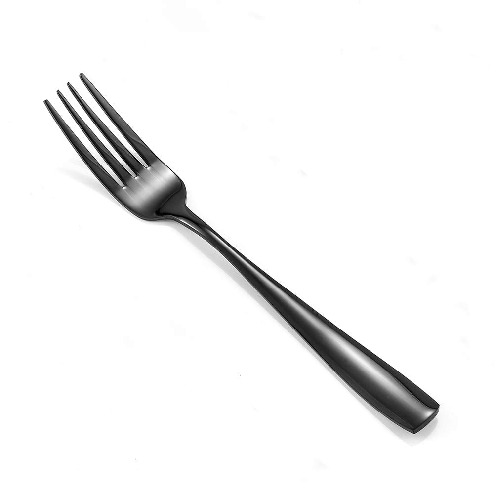 Eslite 12-piece black dinner forks set on dining table, perfect for daily meals.