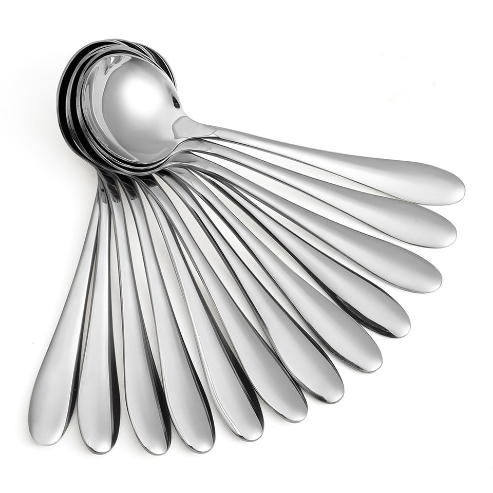 Eslite large soup spoon 12pc set, 7-7 inch, ready for everyday soups.