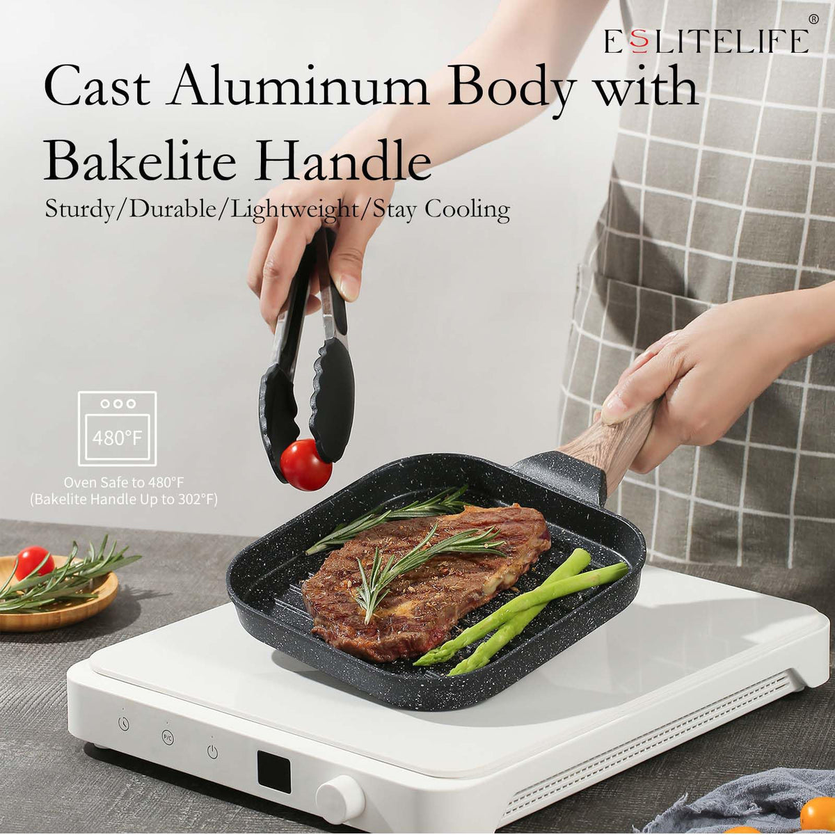 ESLITE LIFE cooking bacon shows grease management and crisp edges
