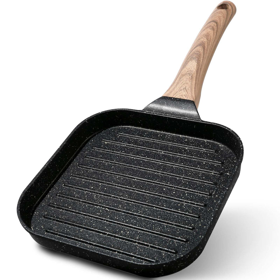 ESLITE LIFE 7-Inch grill pan top view shows compact, space-saving indoor cooking