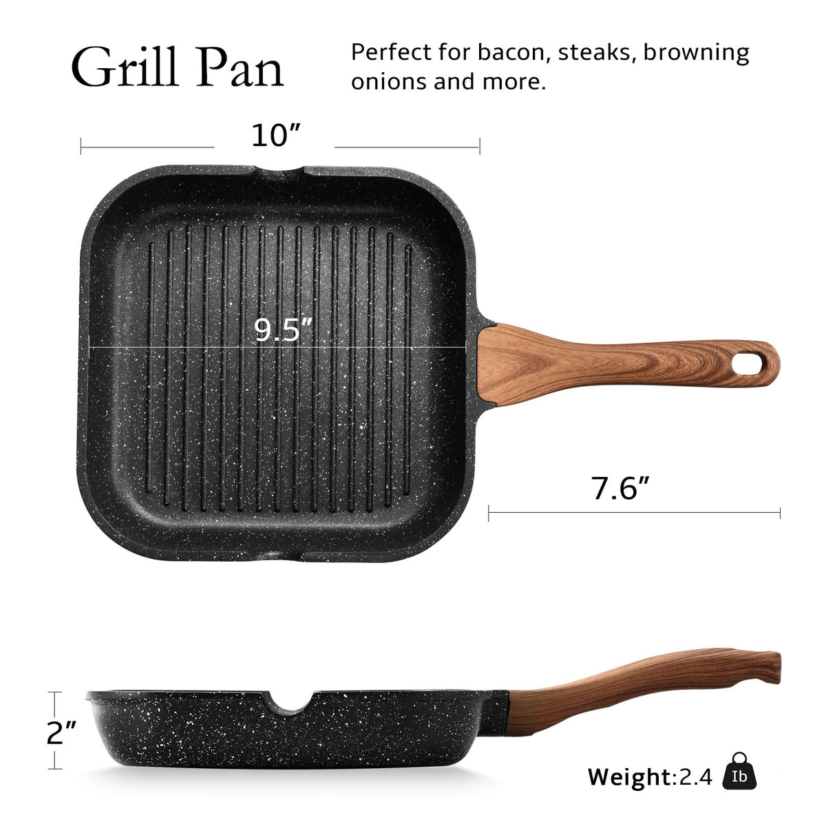 ESLITE LIFE grill pan grease channels guiding oil to sides for healthier cooking