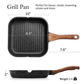 ESLITE LIFE grill pan grease channels guiding oil to sides for healthier cooking
