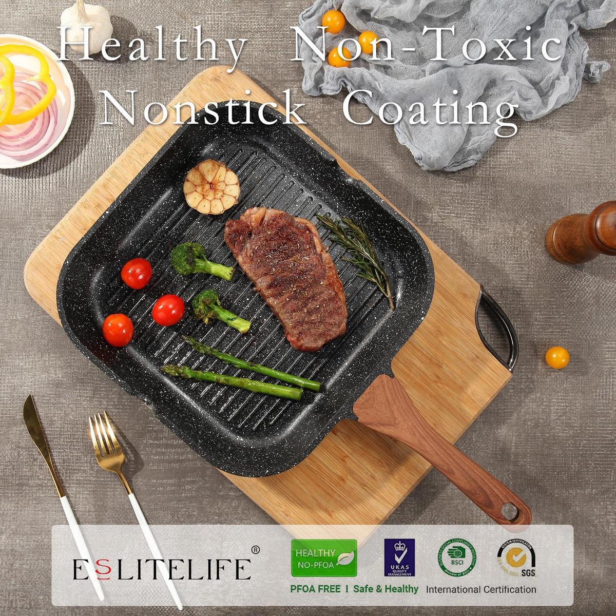 ESLITE LIFE 9.5-inch pan with magnetized induction base for fast heat