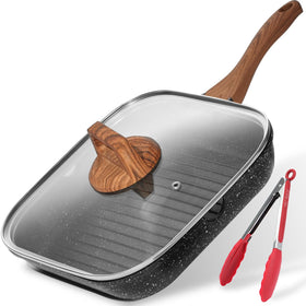 ESLITE LIFE 9.5-inch grill pan with lid for easy indoor grilling with heat retention