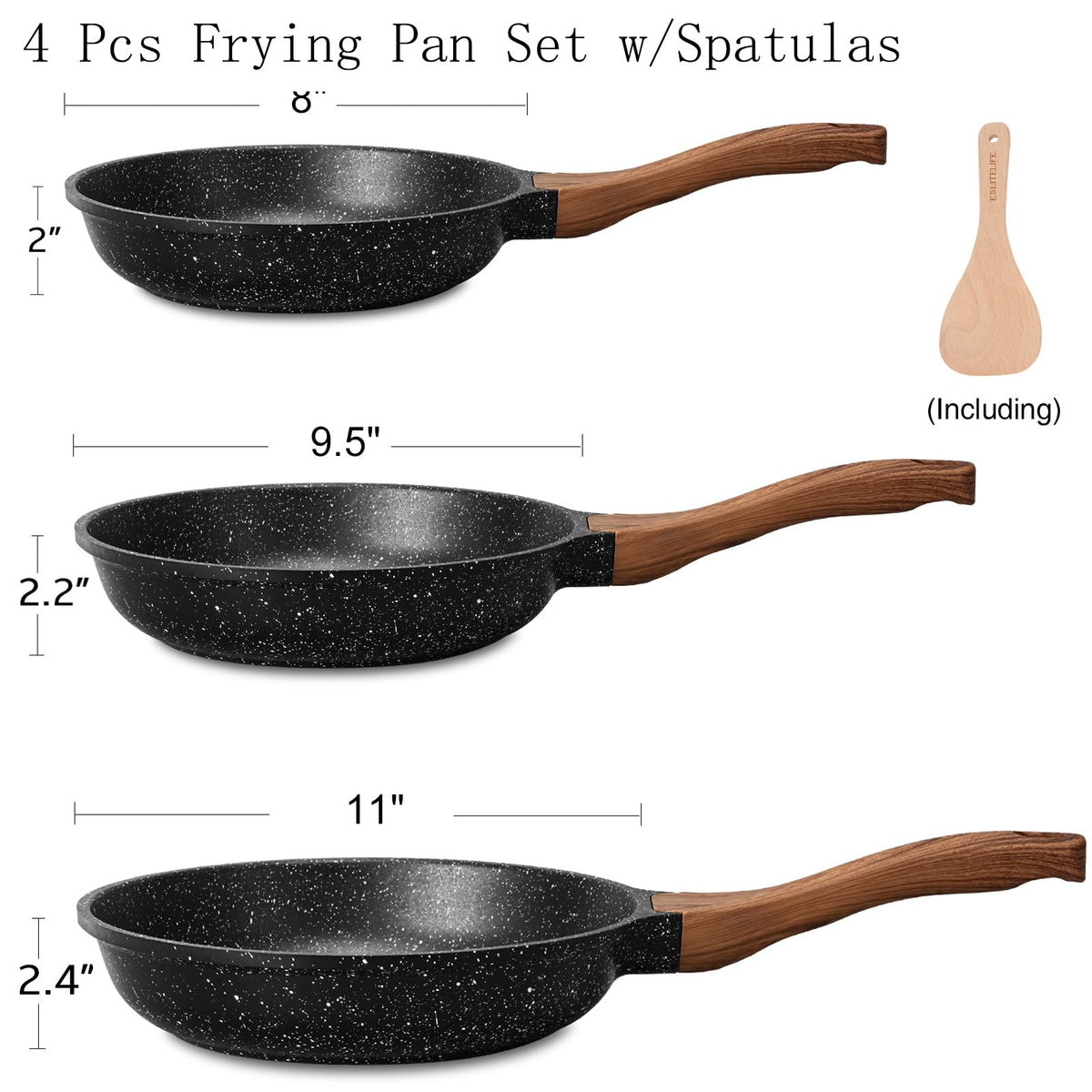 ESLITE LIFE bakelite-handle pan shows heat-resistant grip for safe flipping