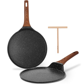 ESLITE LIFE crepe pan set with 9.5-inch pan showing quick nonstick release