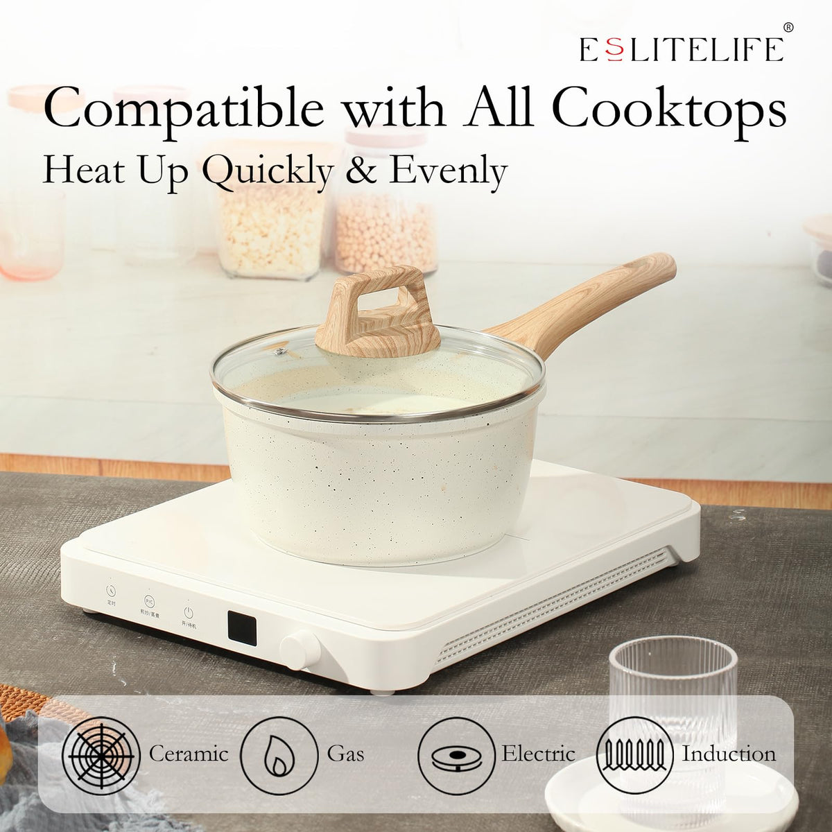 ESLITE LIFE die-cast aluminum body distributes heat evenly for even cooking.