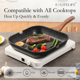 ESLITE LIFE large square base heats quickly and evenly on all cooktops