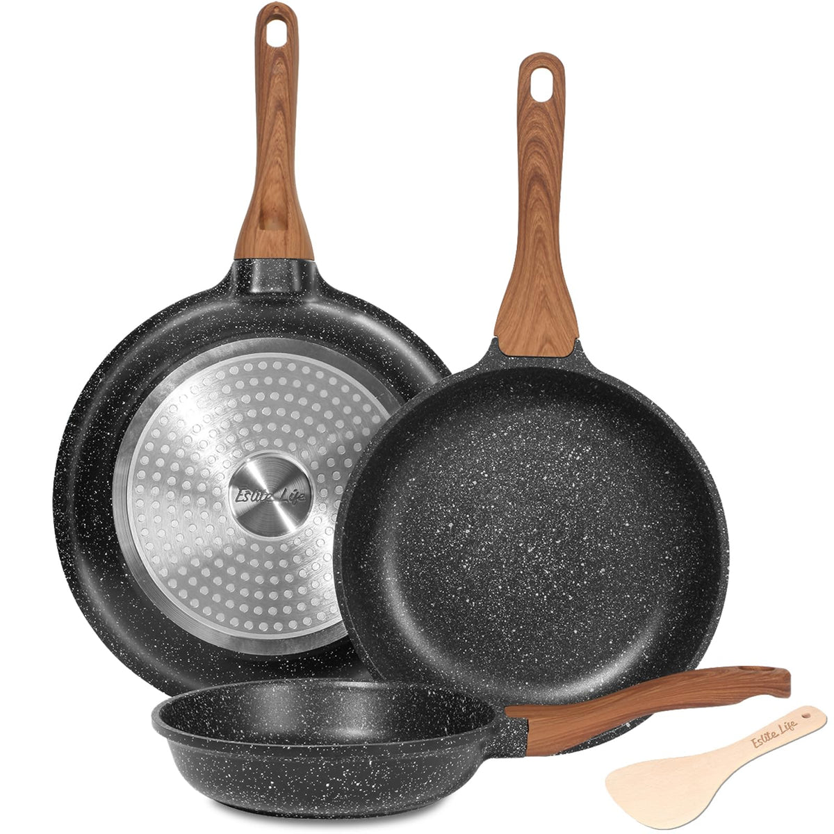 ESLITE LIFE nonstick ceramic frying pans set with easy release and quick cleanup