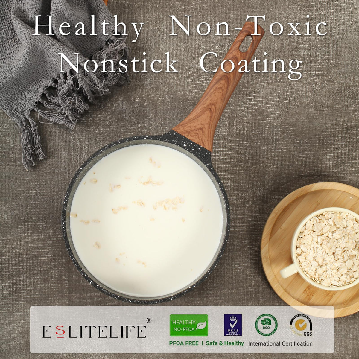 ESLITE LIFE sauce pan induction base highlights compatibility with all stovetops