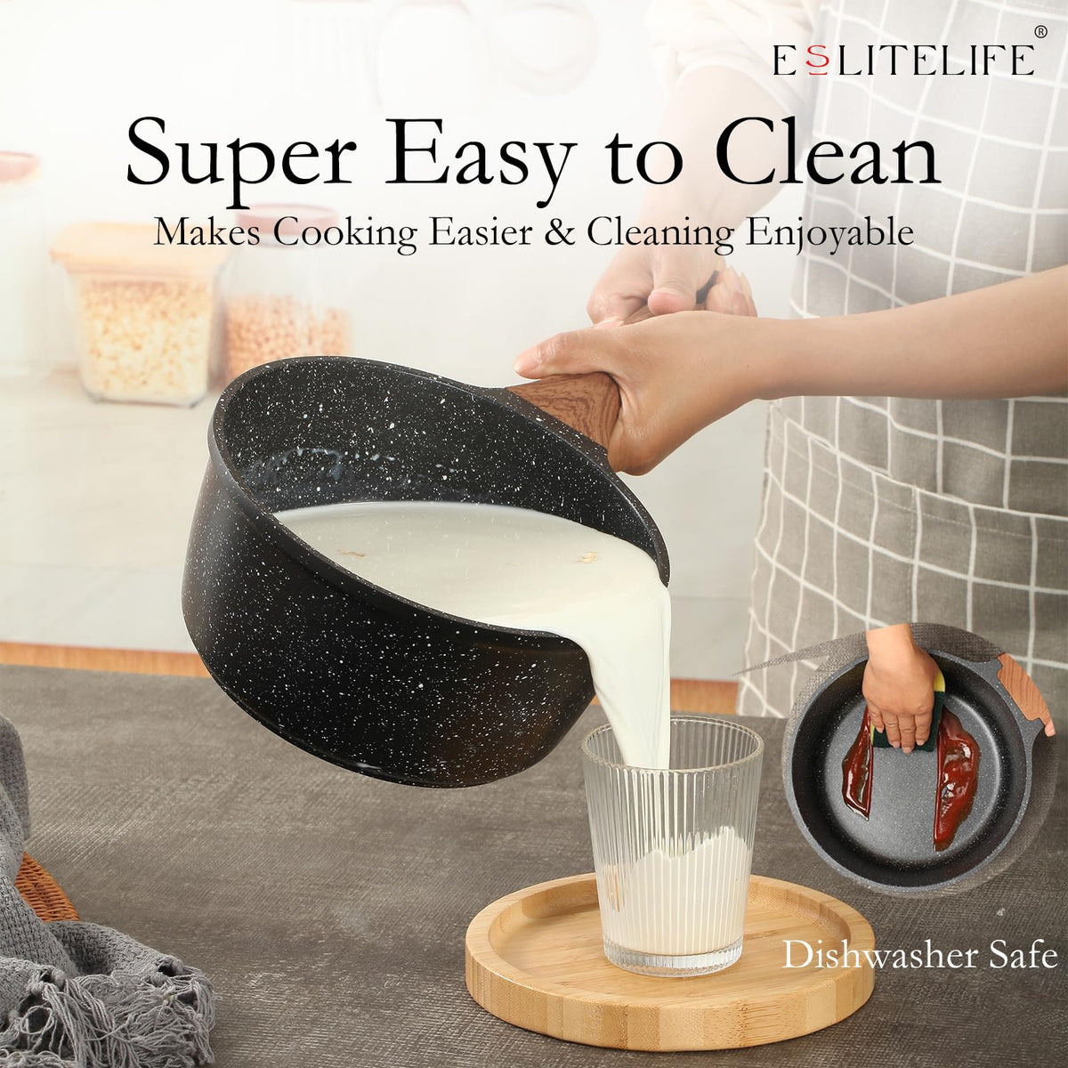 Interior of ESLITE LIFE sauce pan after cleaning illustrating easy-clean surface
