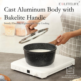 ESLITE LIFE sauce pan on a stove demonstrating rapid, even heating