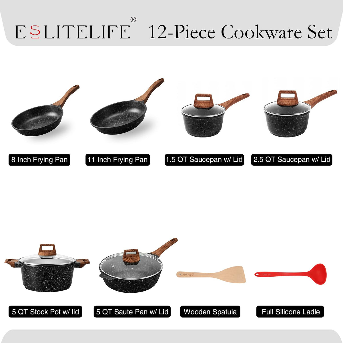 ESLITE LIFE 1.5-quart saucepan with lid for quick simmering.