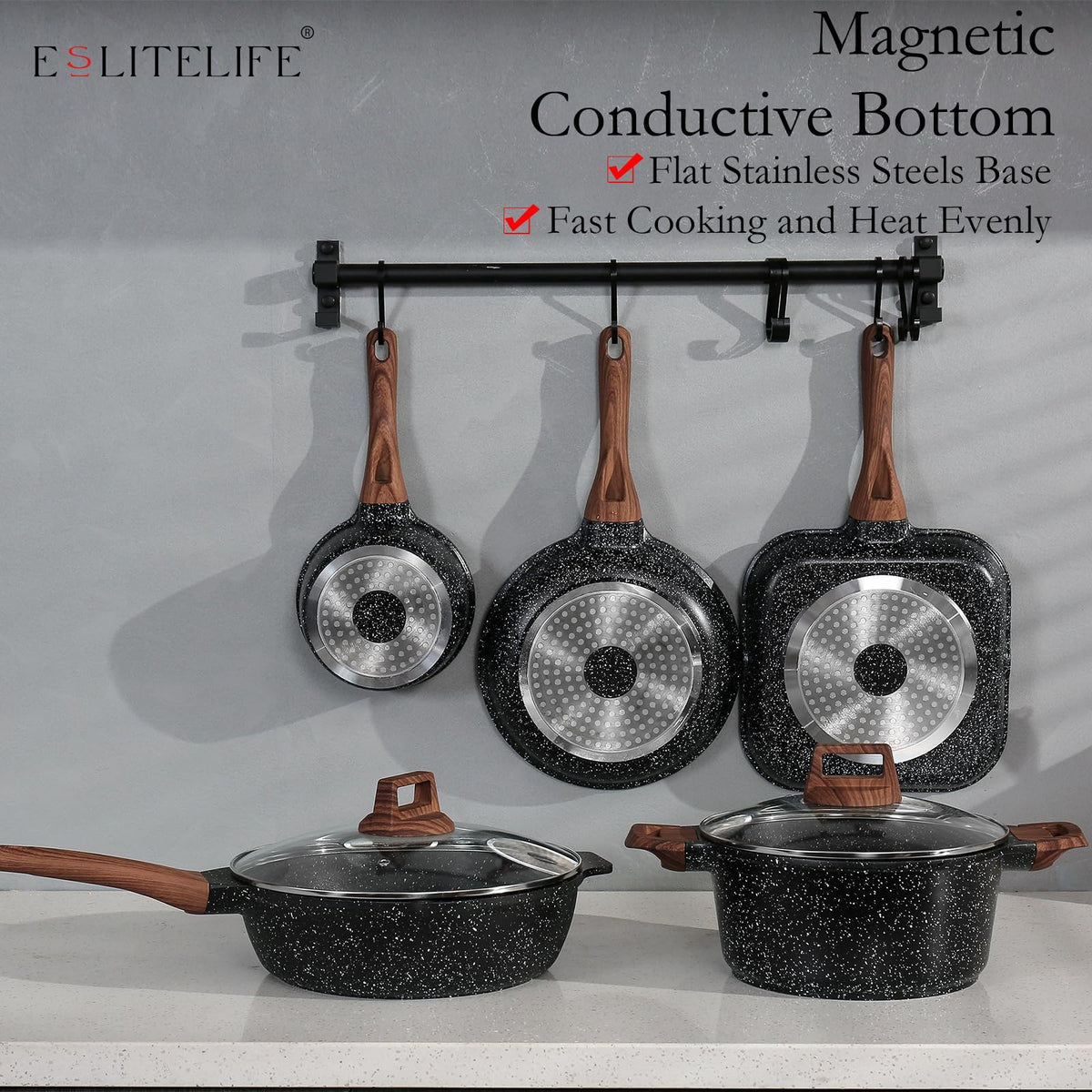 ESLITE LIFE 11-inch sauté pan with lid for braising.