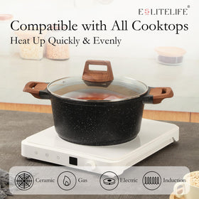 ESLITE LIFE stock pot granite close-up reveals smooth nonstick surface.