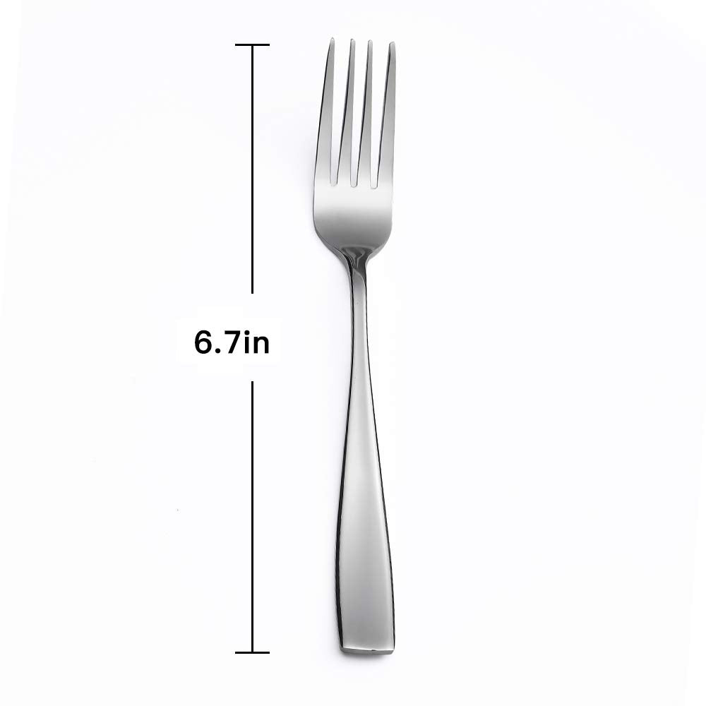 Eslite Staintess steel salad forks close-up handle highlights sturdy construction and bright shine.