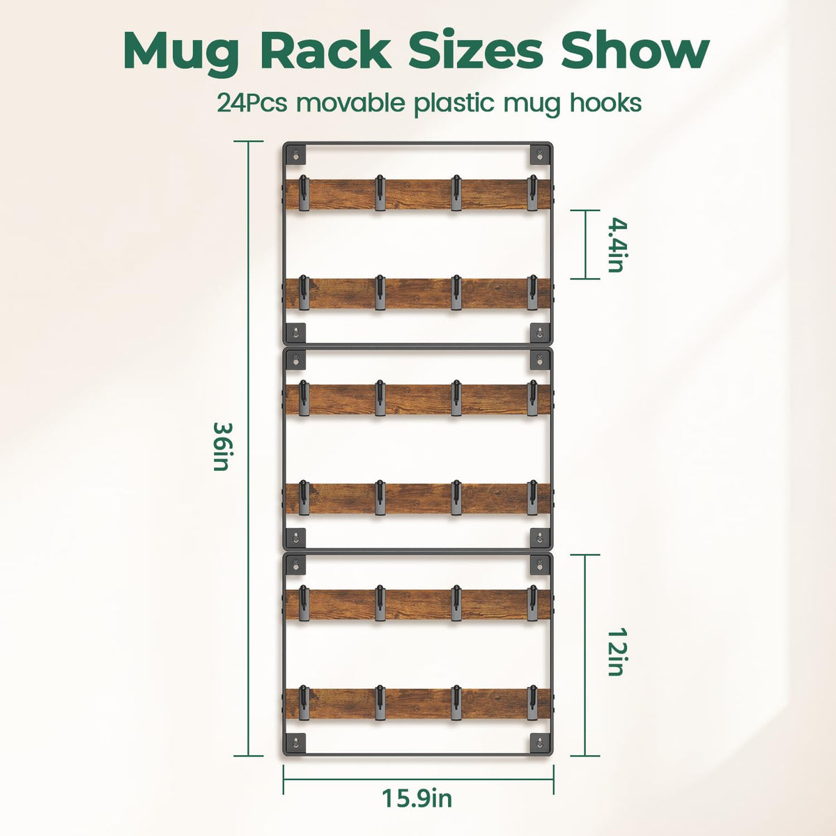 EsLuker.ly modular mug rack sections for customizable kitchen storage.