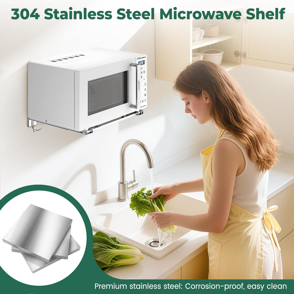 EsLuker.ly foldable microwave shelf folded against the wall to save space