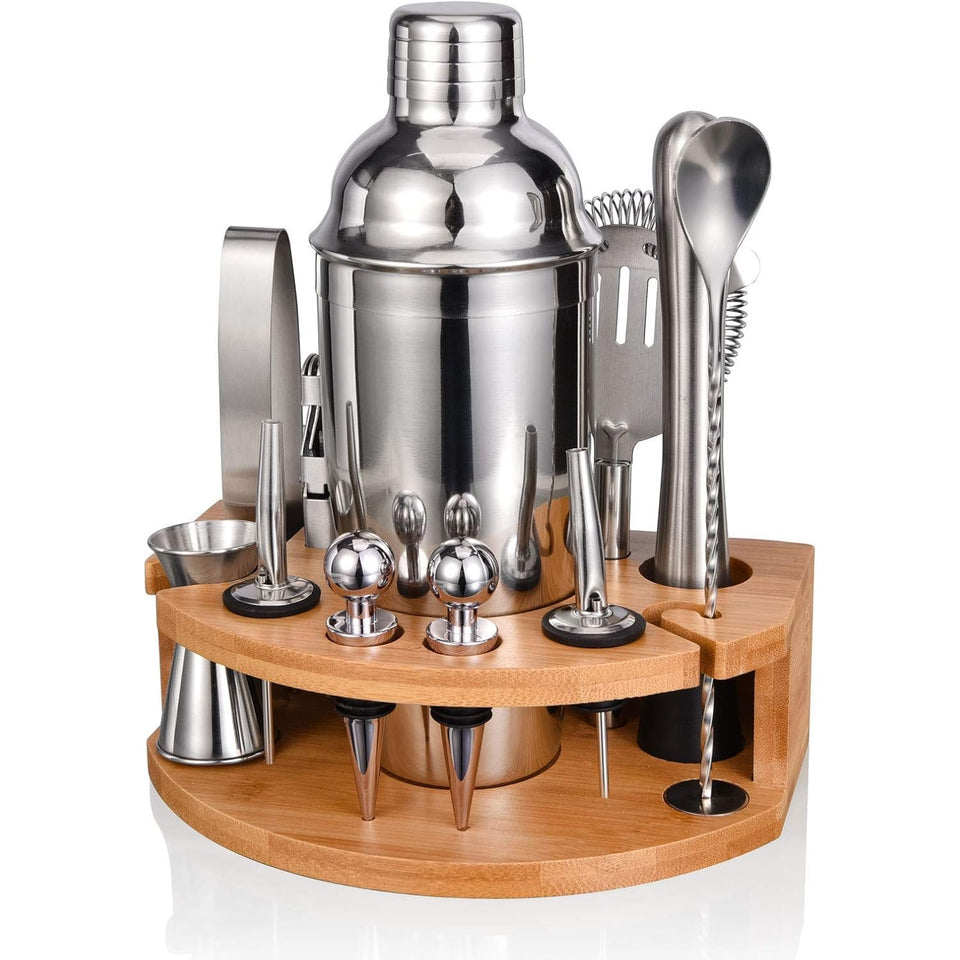 Esmula cocktail shaker set with stand for an organized home bar and quick drink prep